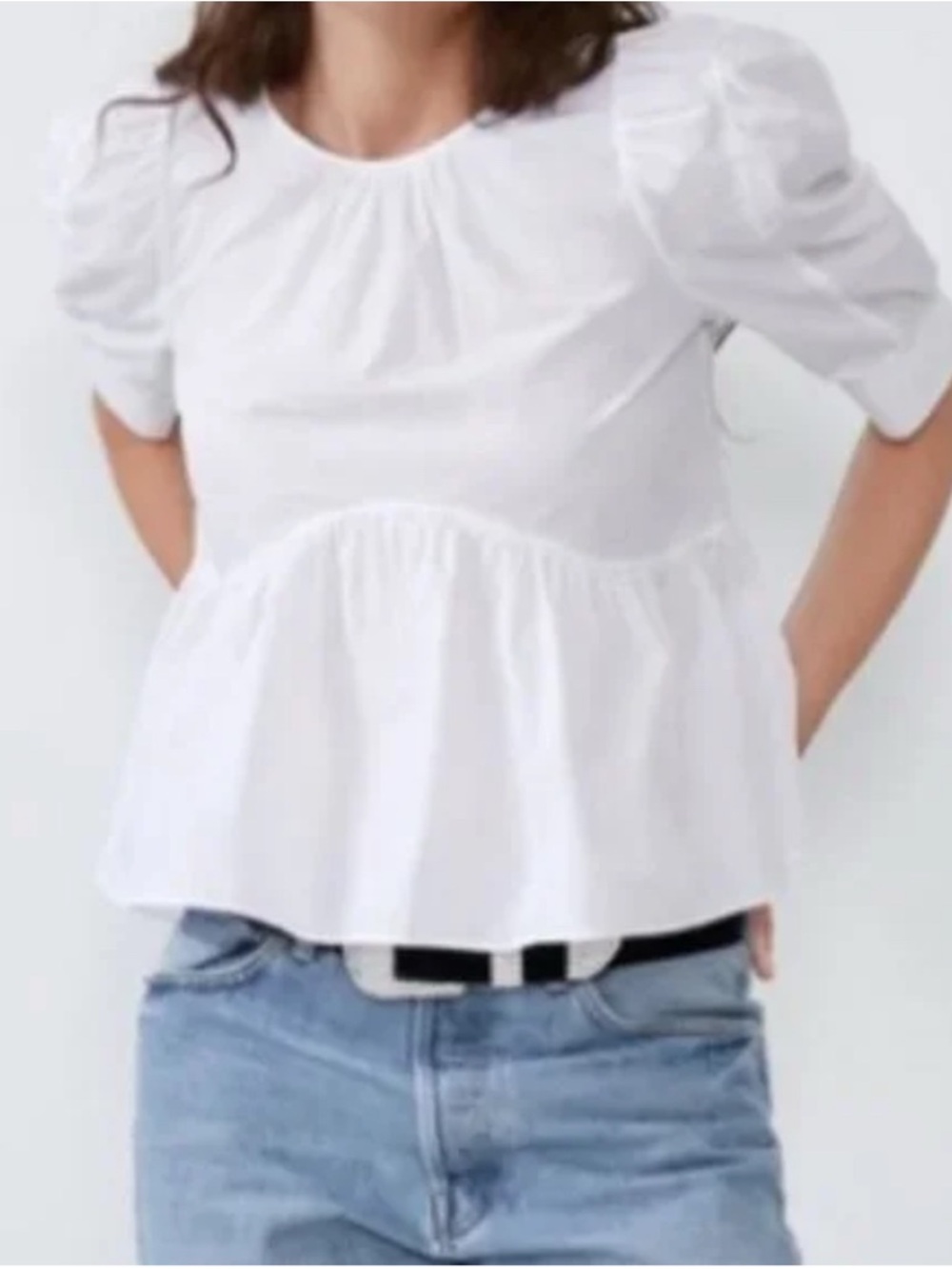 Zara White Babydoll Peplum Top – Size M